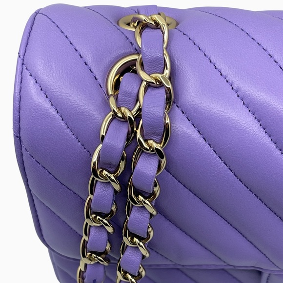 CHANEL Lambskin Chevron Quilted Small Double Flap Purple GHW - Picture 11 of 16
